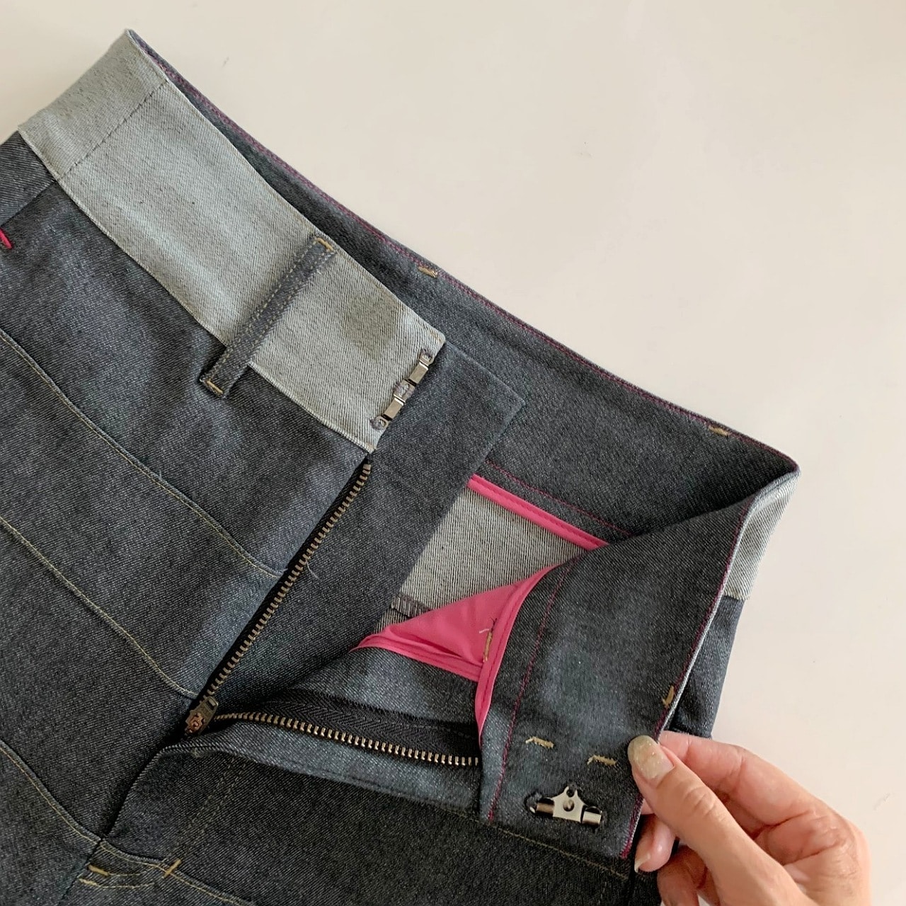 バイカラーボーダーラインデニムパンツ グレー S(36)