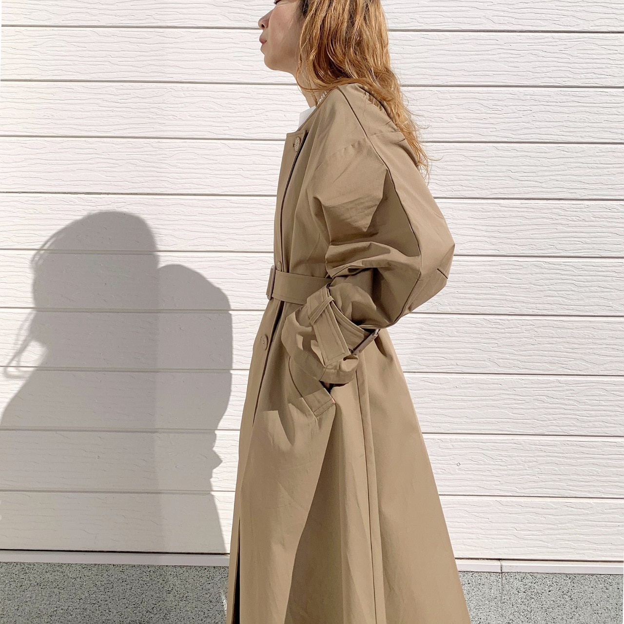 ノーカラートレンチコート ベージュ Free