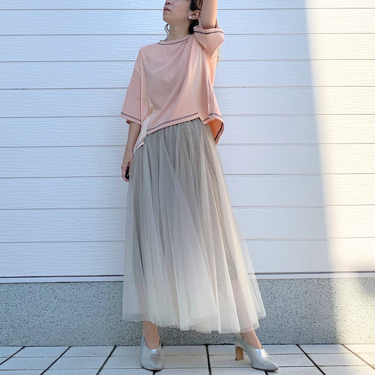 切替スクエアステッチトップス ホワイト Free