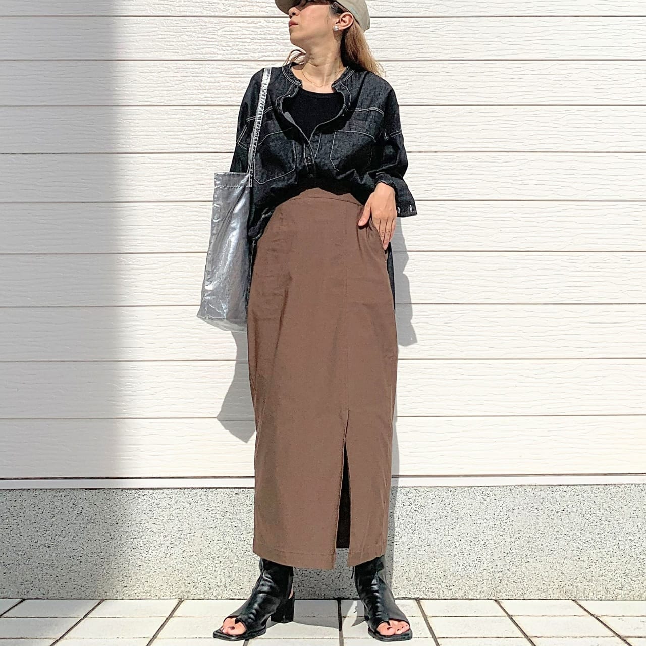 バンドカラーデニムシャツ インディゴ Free