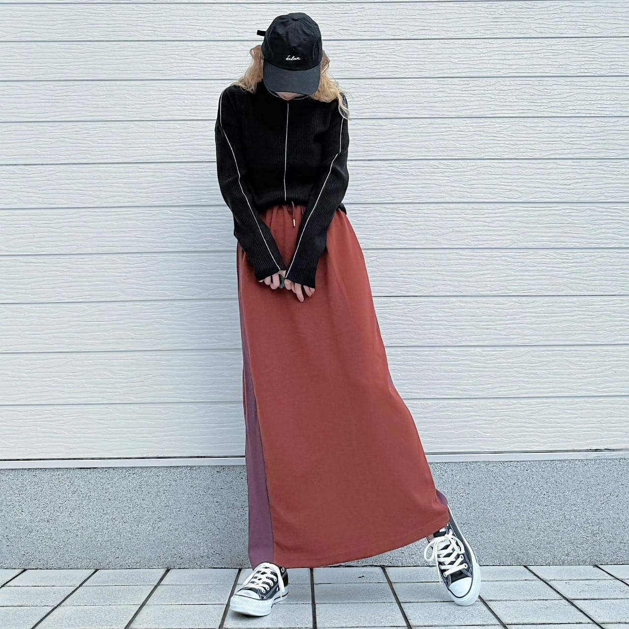 やわもちラインクルーネックニット レッド Free