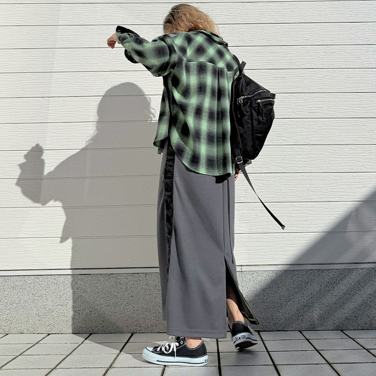 シャドーチェックオーバーサイズシャツ ピンク Free