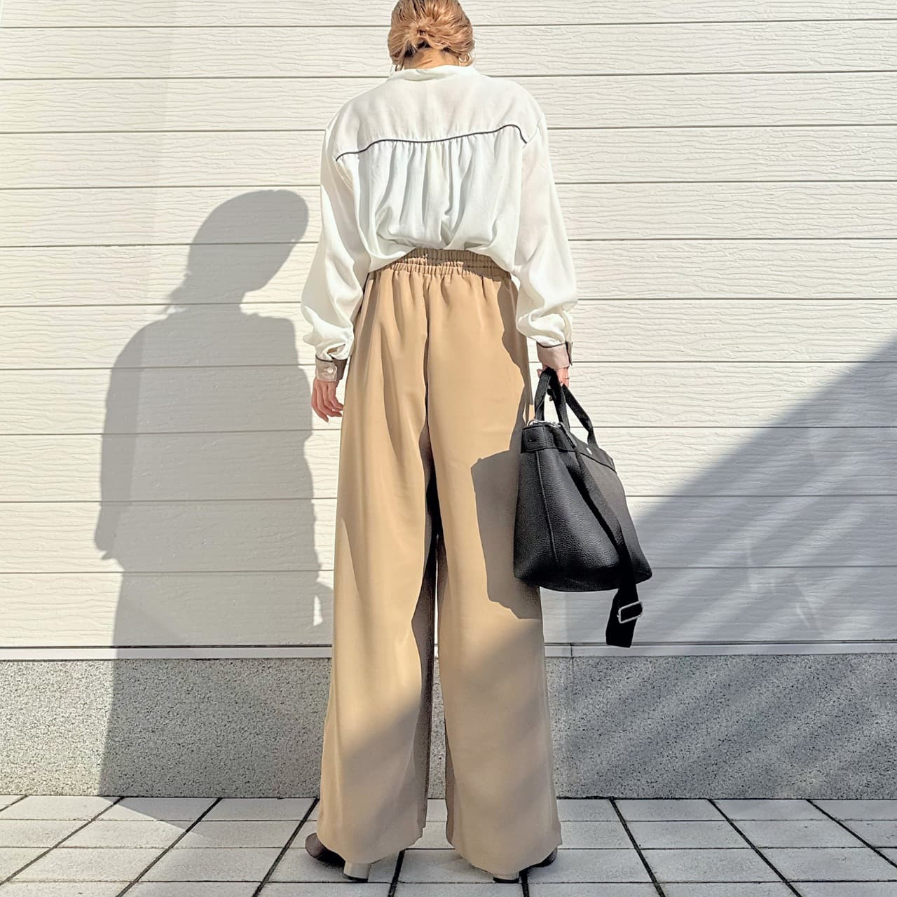 ウエストギャザーワイドパンツ ブラック Free