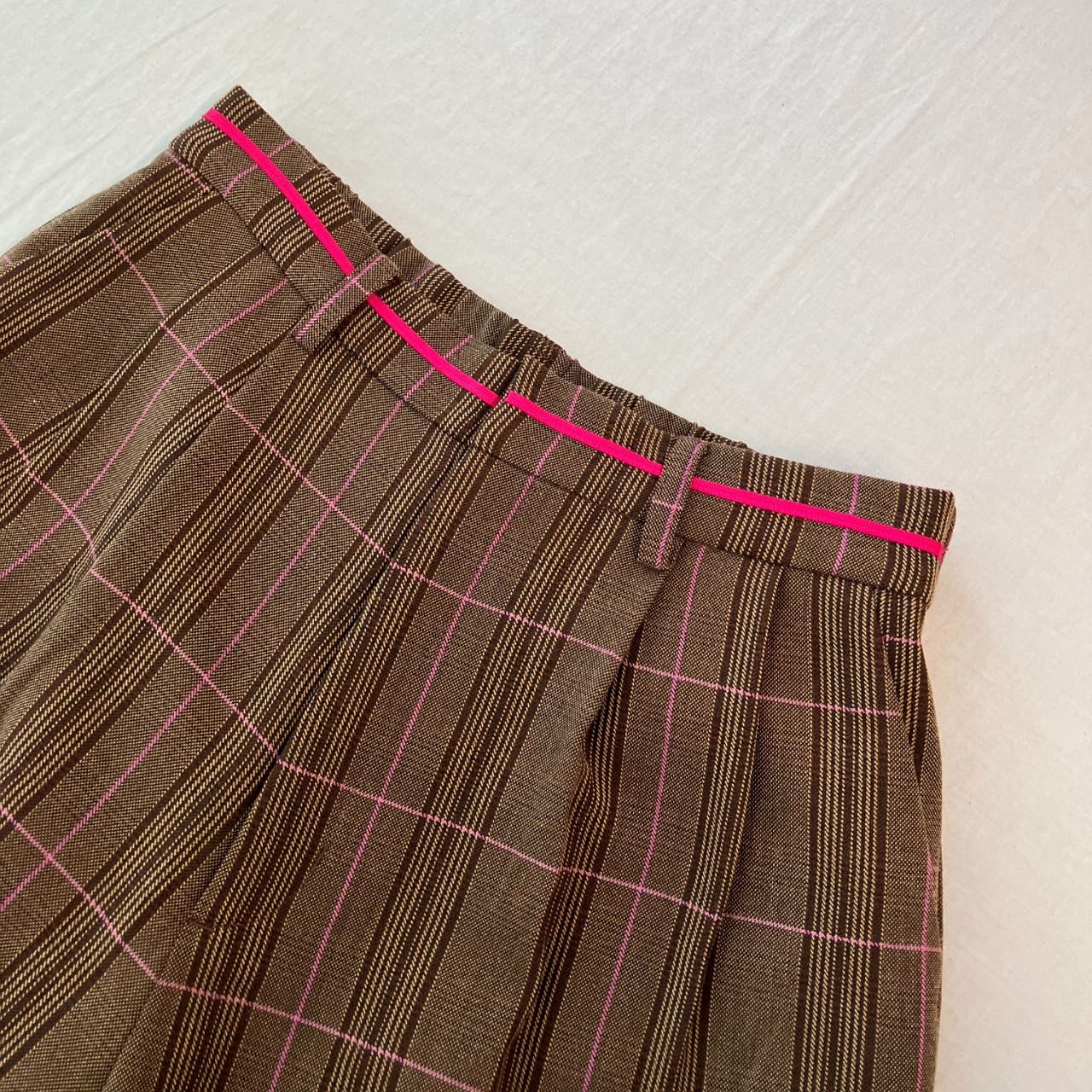 グログランラインチェックパンツ ブラウン Free