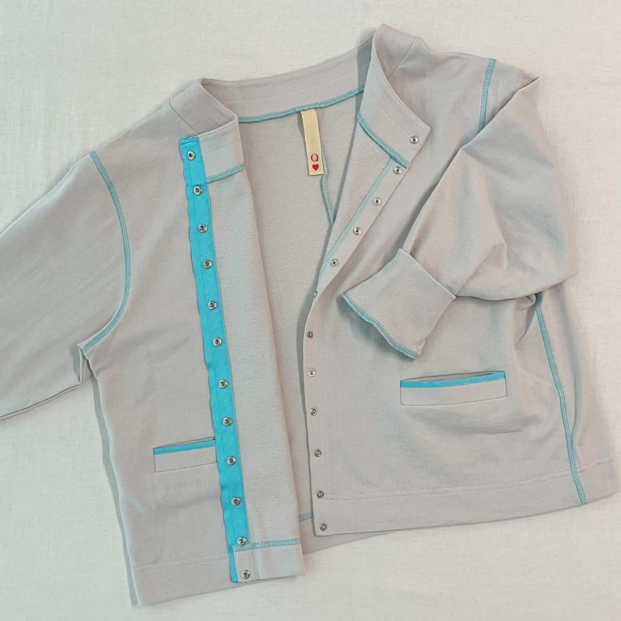 ミニ裏毛ラインボックスカーデ ライトグレー Free