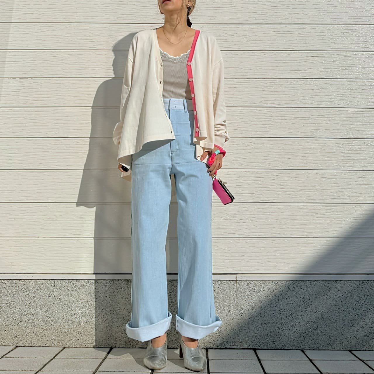 バイカラーラインフレアカーデ ターコイズブルー Free