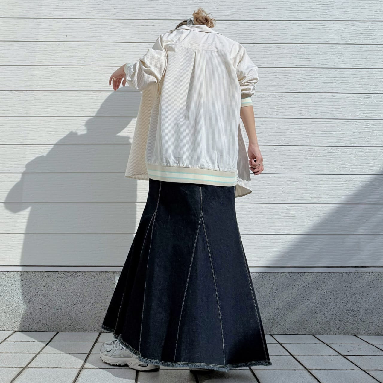 ピンストライプリブドッキングシャツ ネイビー Free