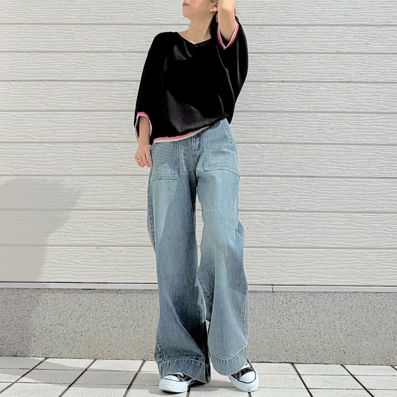 リブヘムライントップス ホワイト Free