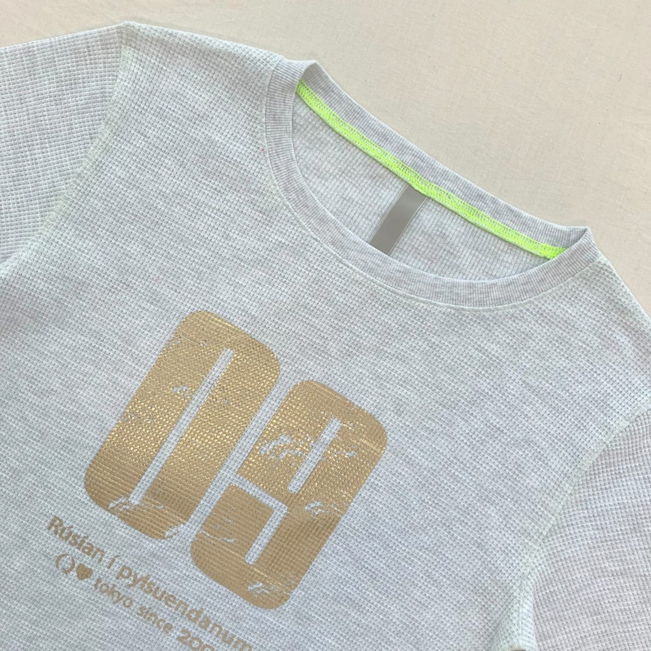 ワッフル半袖トップス グレー Free