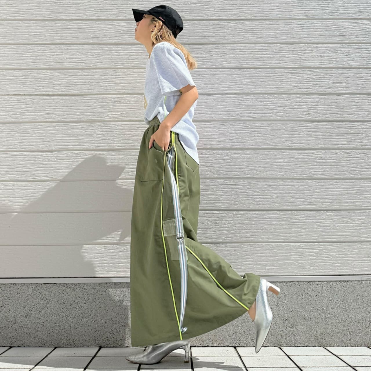 ワッフル半袖トップス レッド Free