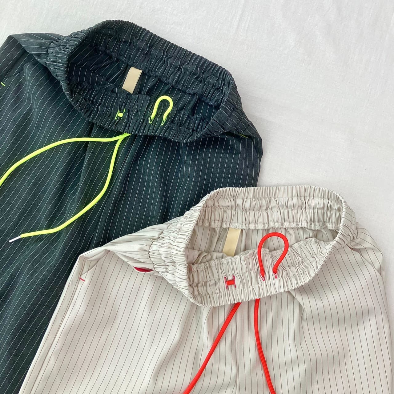 【セットアップ対応アイテム】ストライプウエストギャザーワイドパンツ アイボリー Free