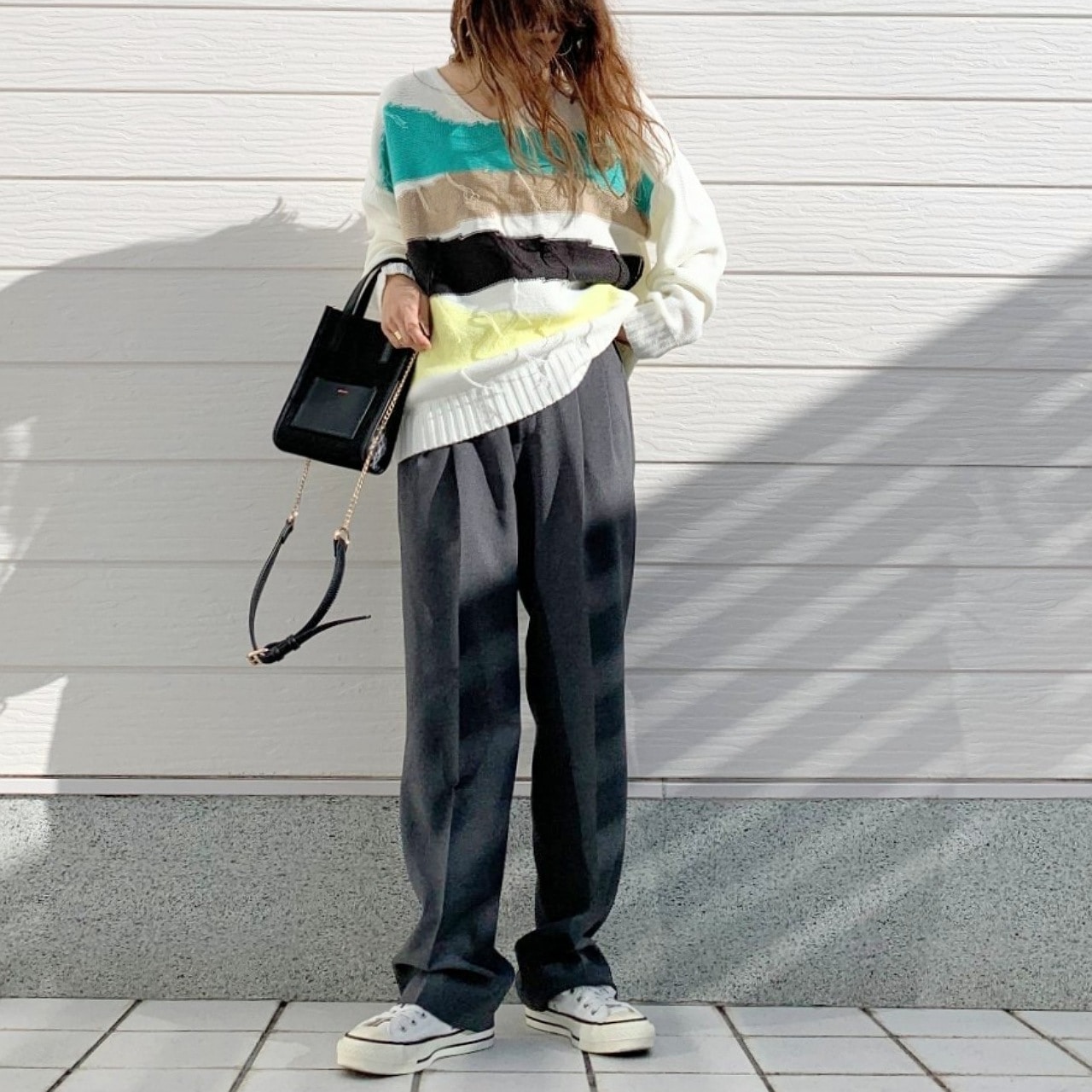 4色ニュアンスボーダーニット ブラック Free