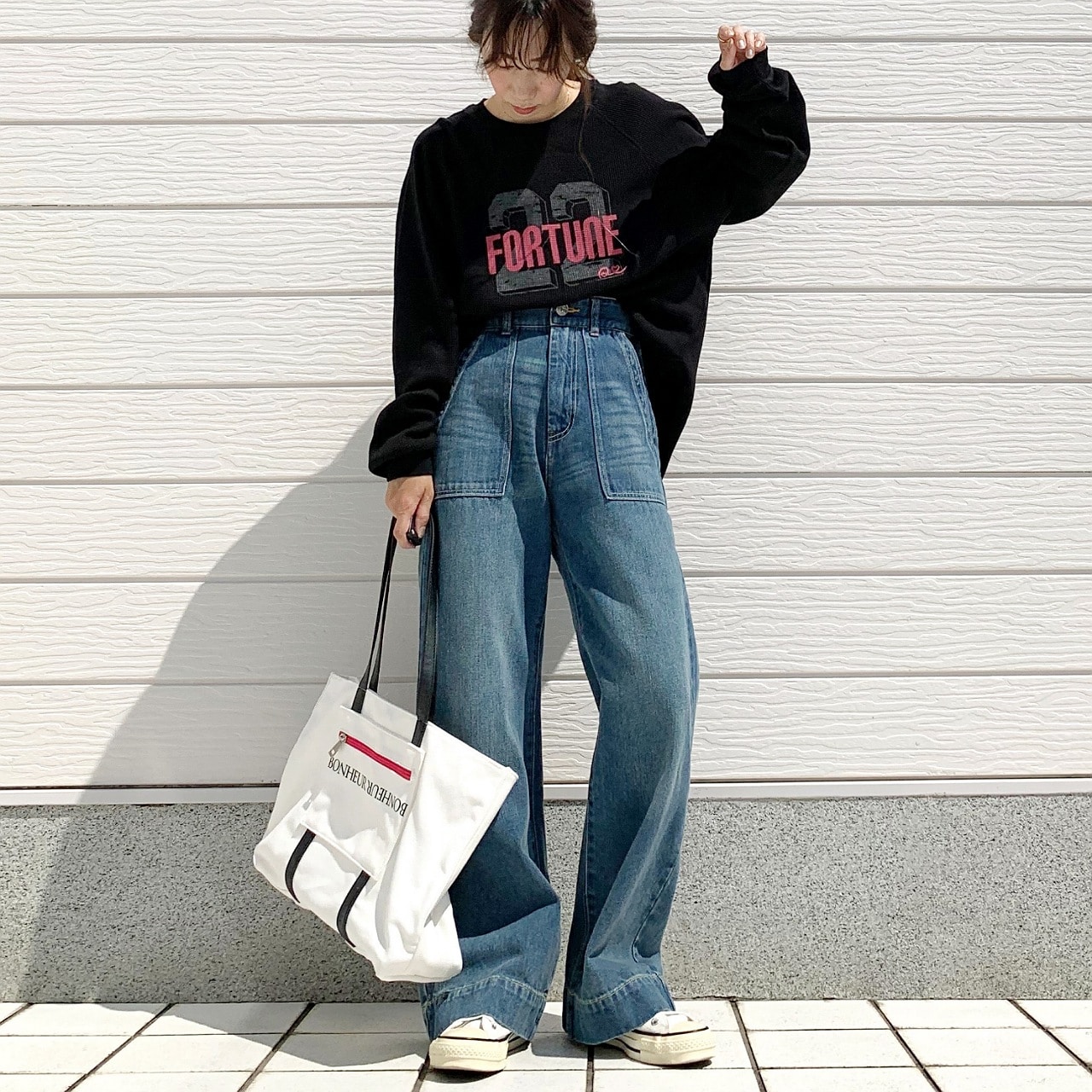 ワッフルボリュームトップス アイボリー Free