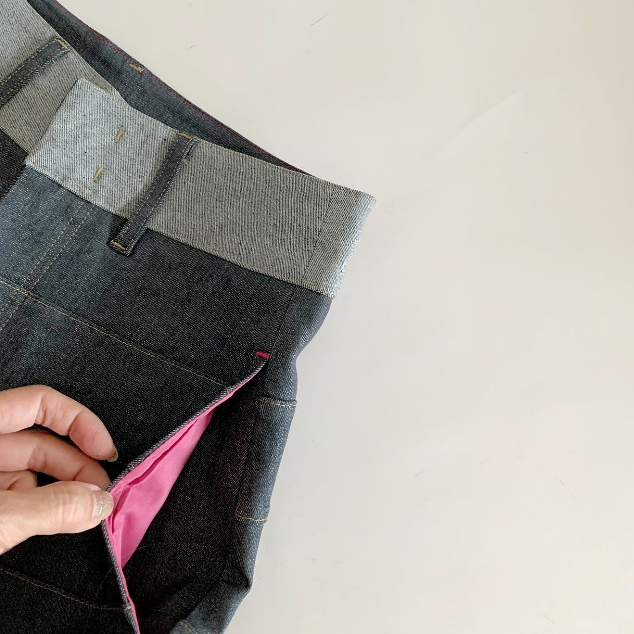 バイカラーボーダーラインデニムパンツ グレー S(36)