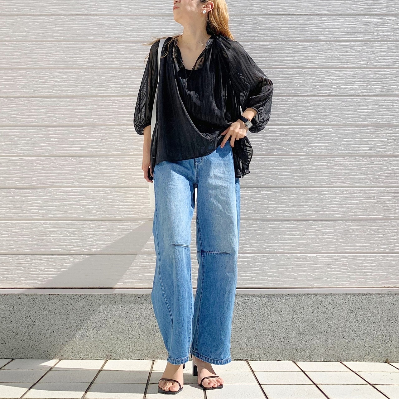 ラメストライプエアシャイブラウス グリーン Free