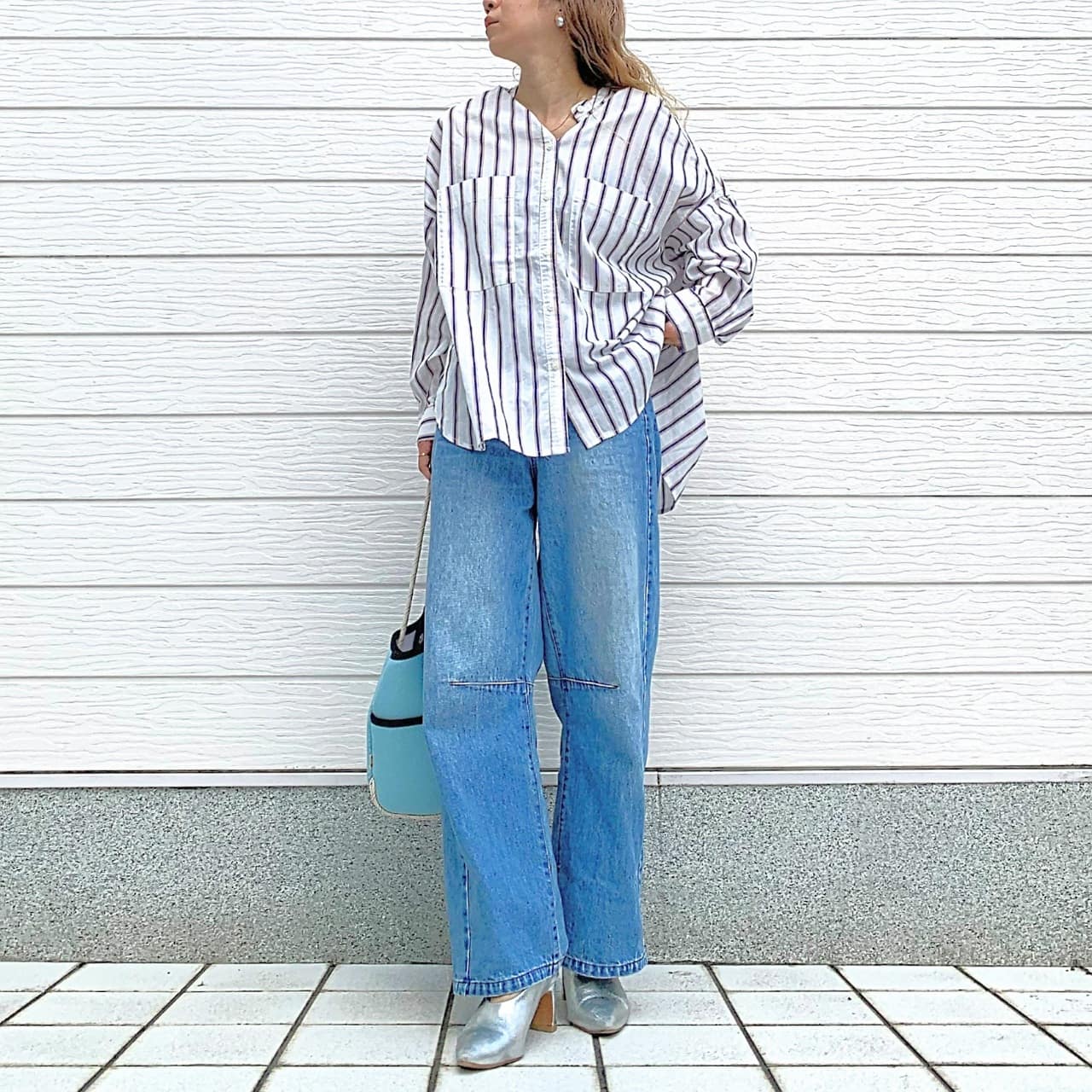 キャンブリックボイルマルチストライプシャツ オレンジ Free