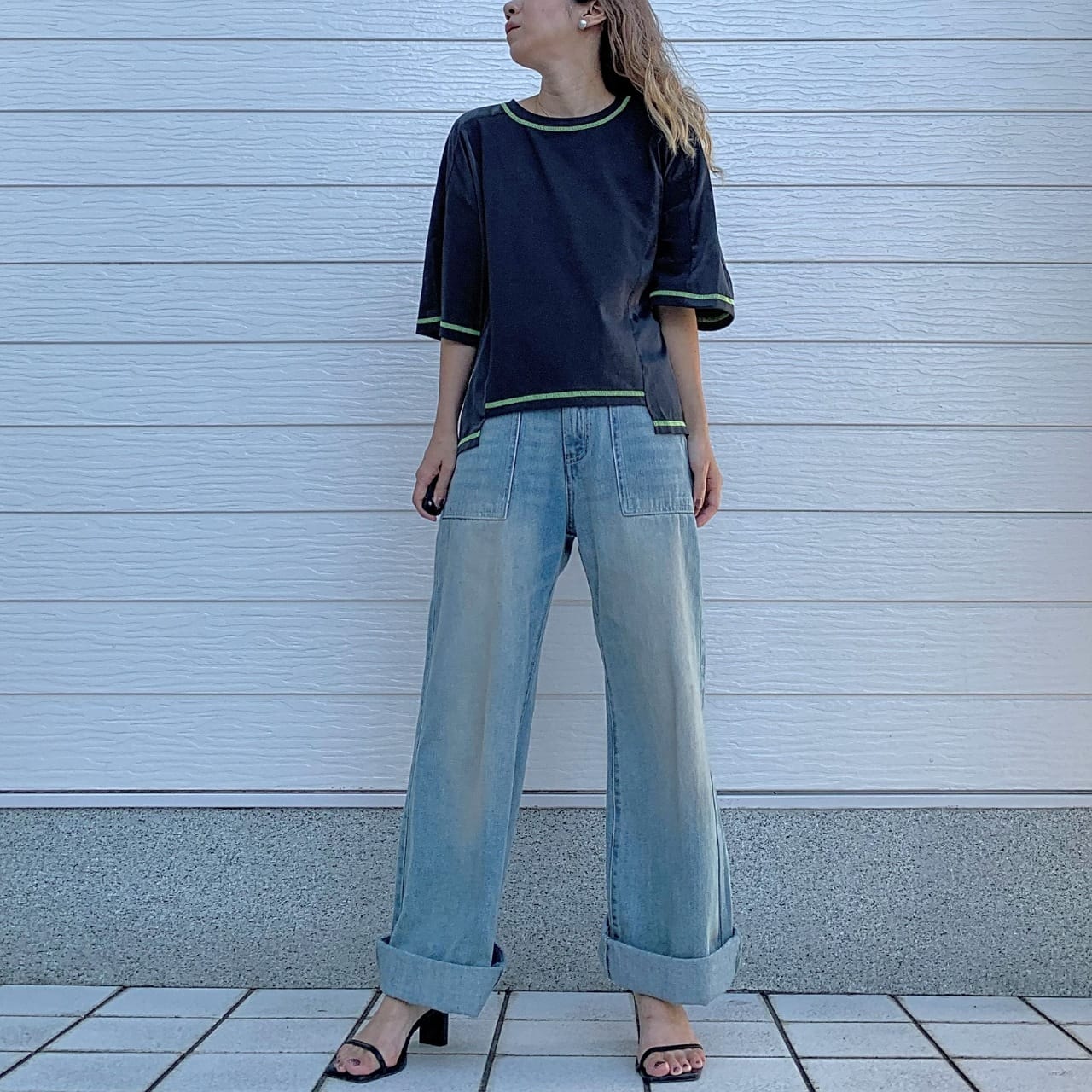 切替スクエアステッチトップス ホワイト Free