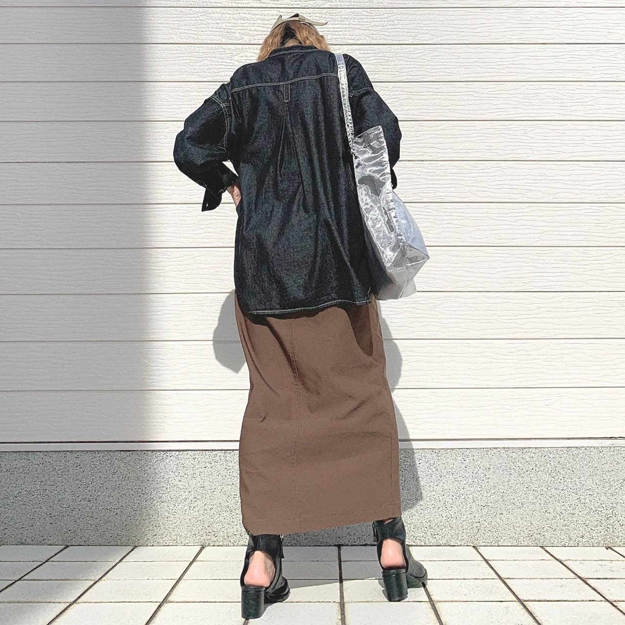 バンドカラーデニムシャツ インディゴ Free