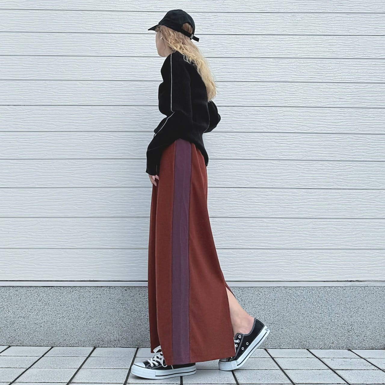 やわもちラインクルーネックニット レッド Free