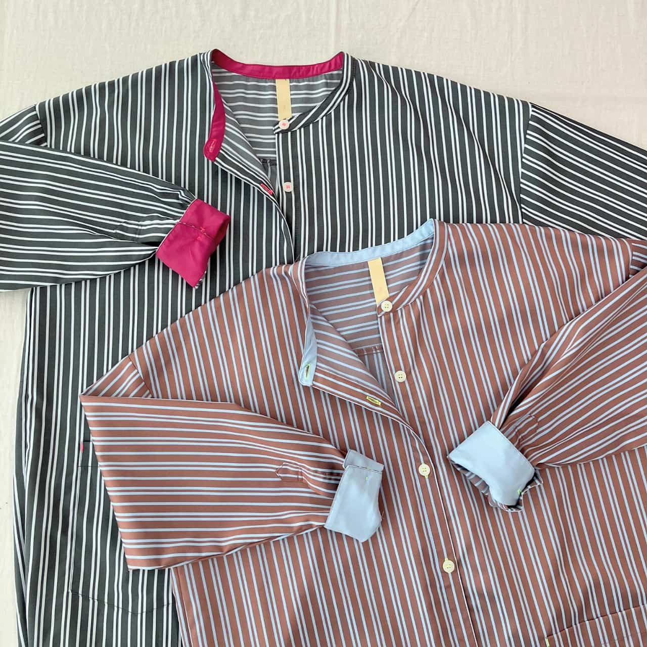 ポケット刺繍ロングシャツ ブラウン Free