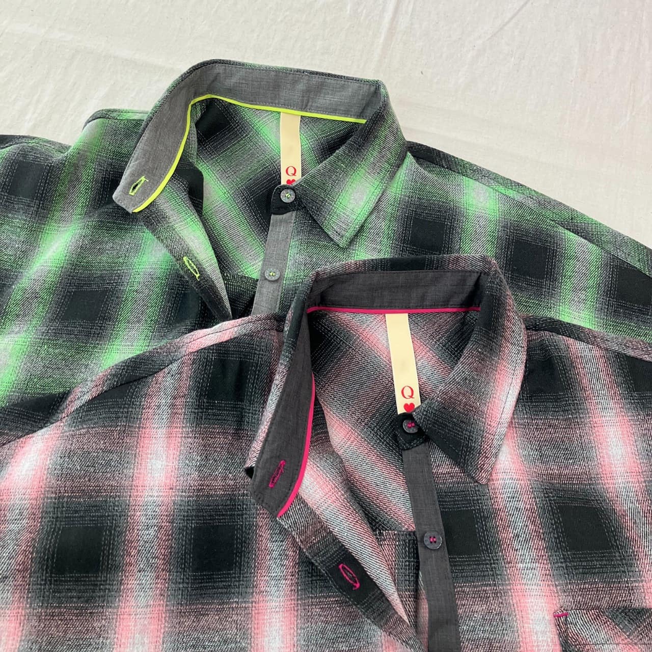 シャドーチェックオーバーサイズシャツ ピンク Free