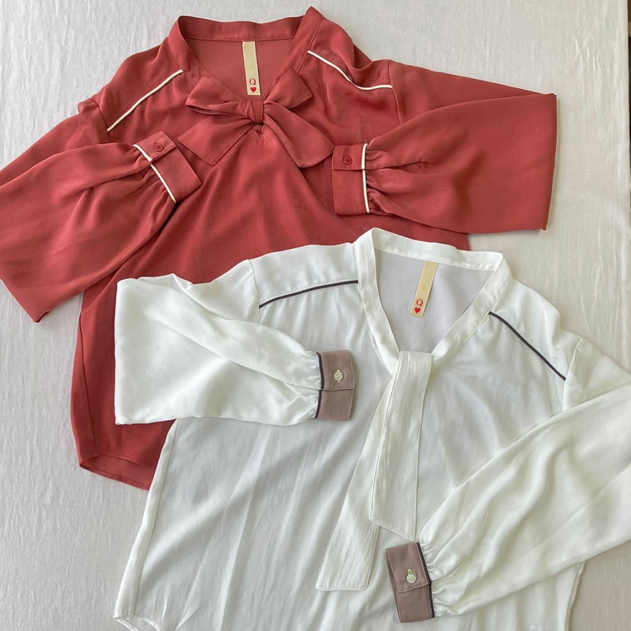 ラインボウタイブラウス テラコッタ Free