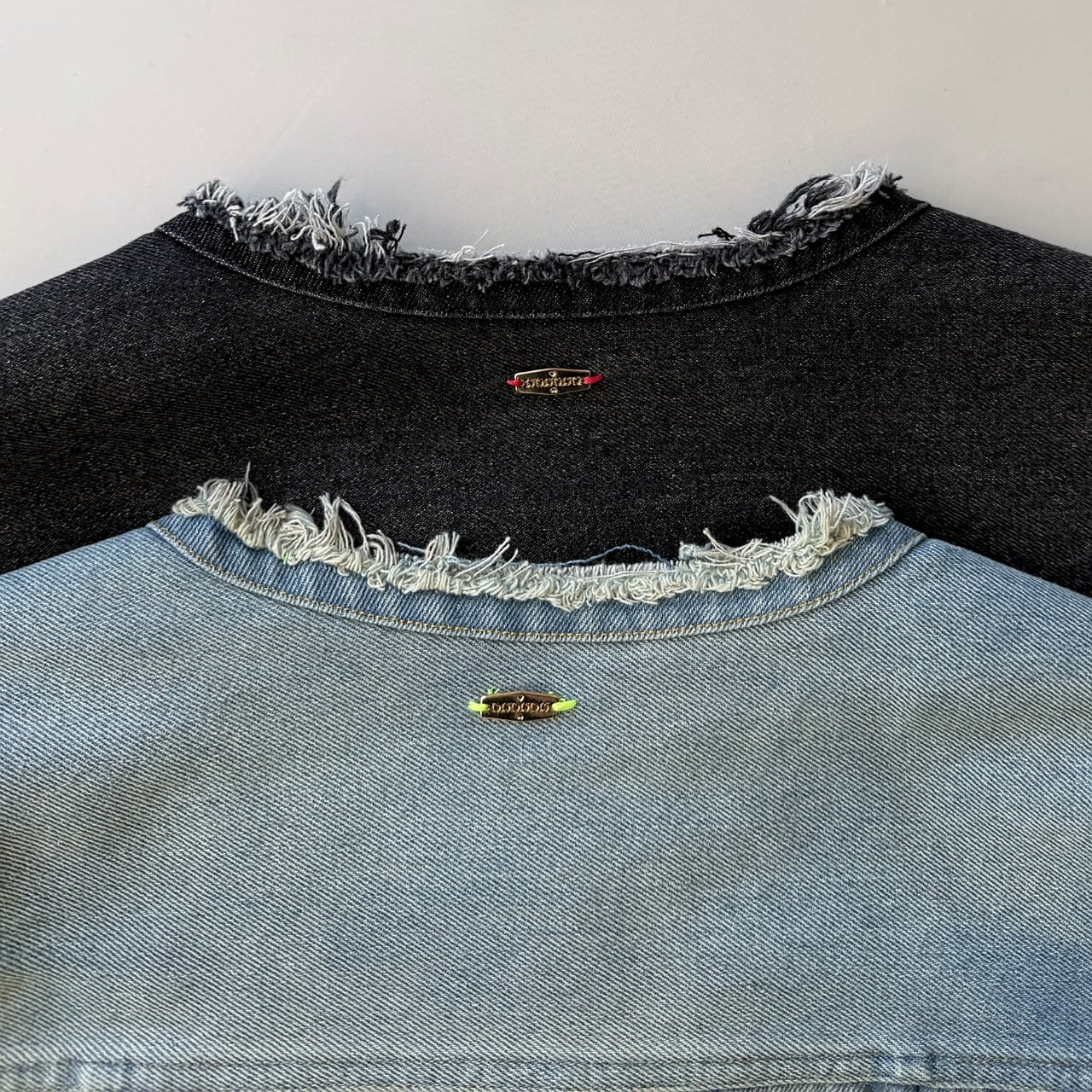 ノーカラーデニムブルゾン サックス Free