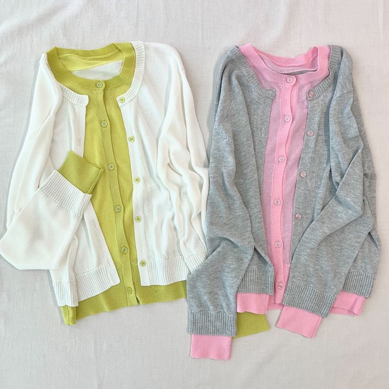 レイヤード風バイカラーカーデ ホワイト×イエロー Free