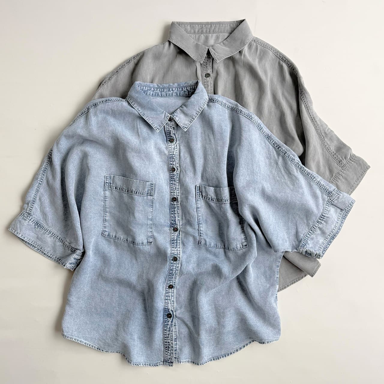 Qバックモノグラムテンセルデニムシャツ ブルー Free