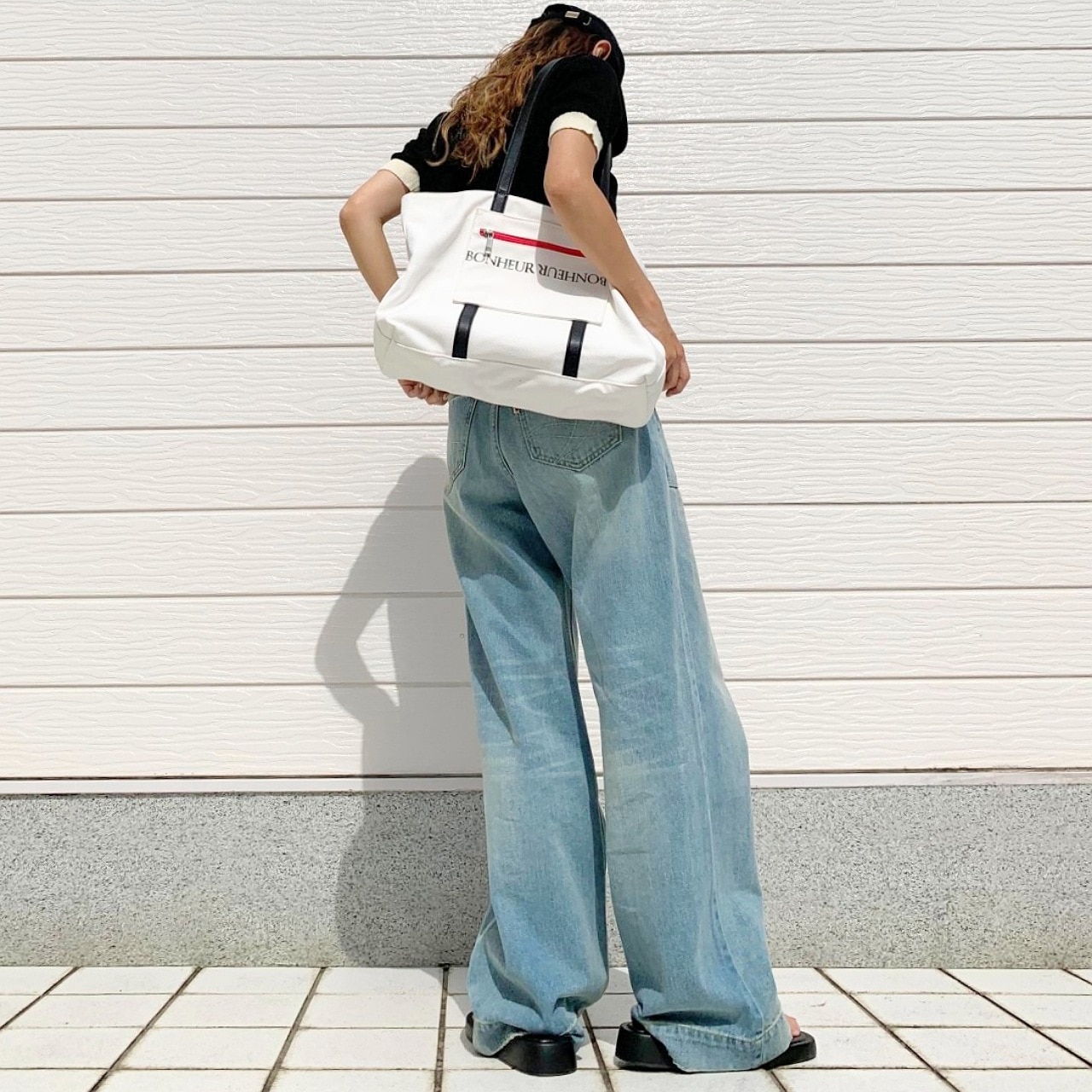 バイカラーケーブル半袖ニット アイボリー Free