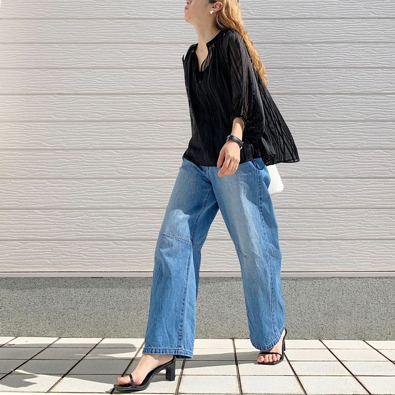 ラメストライプエアシャイブラウス グリーン Free