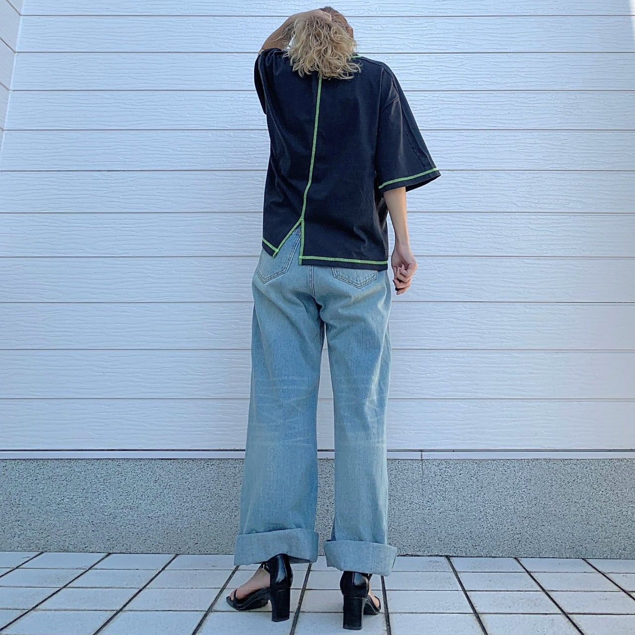 切替スクエアステッチトップス ホワイト Free