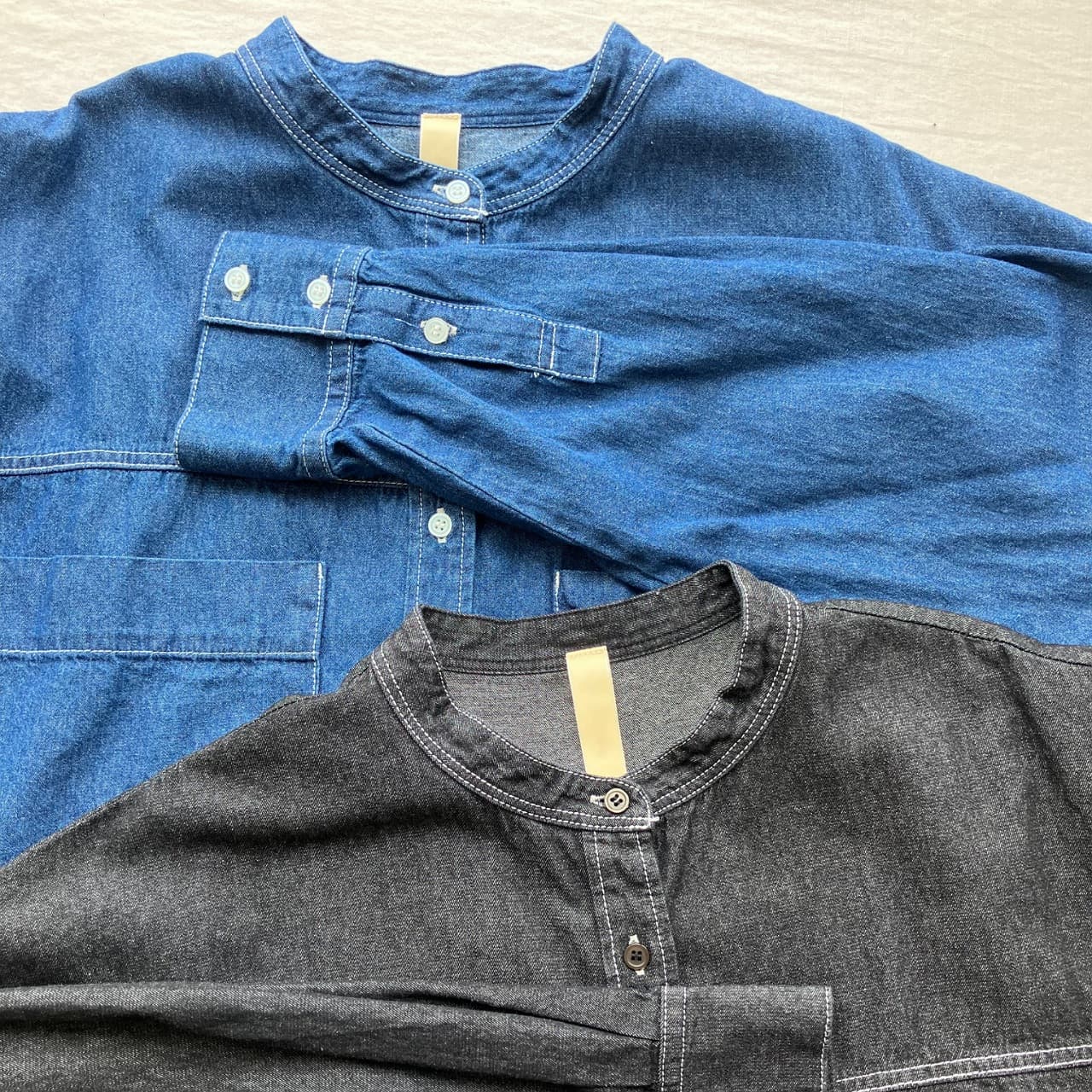 バンドカラーデニムシャツ インディゴ Free