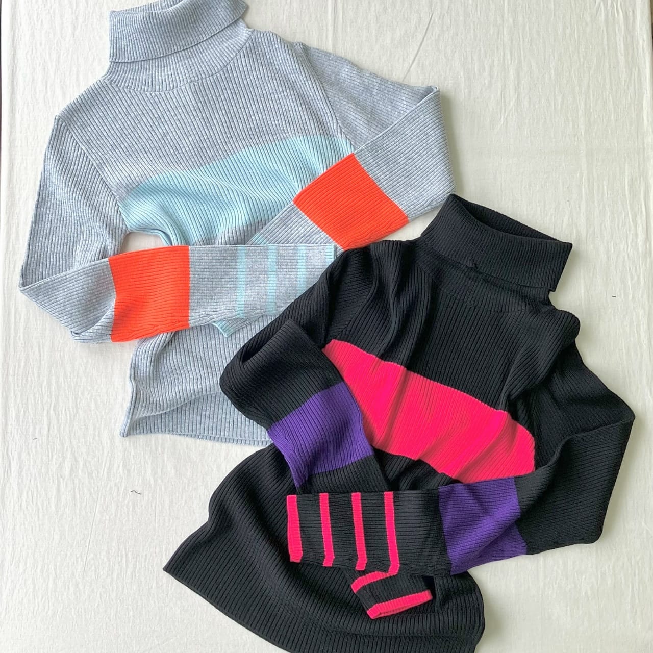 リブタートルカラーニット ブラック Free