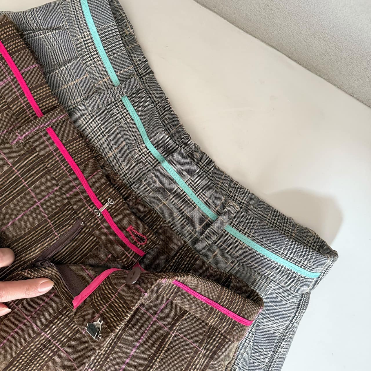 グログランラインチェックパンツ ブラウン Free