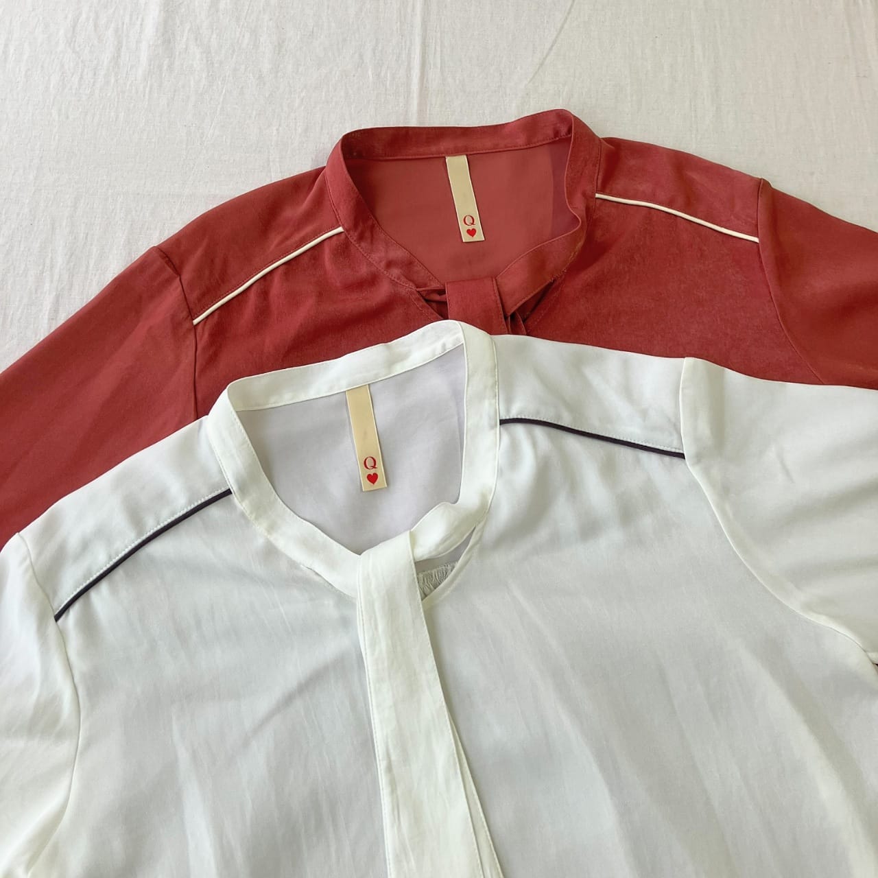 ラインボウタイブラウス テラコッタ Free