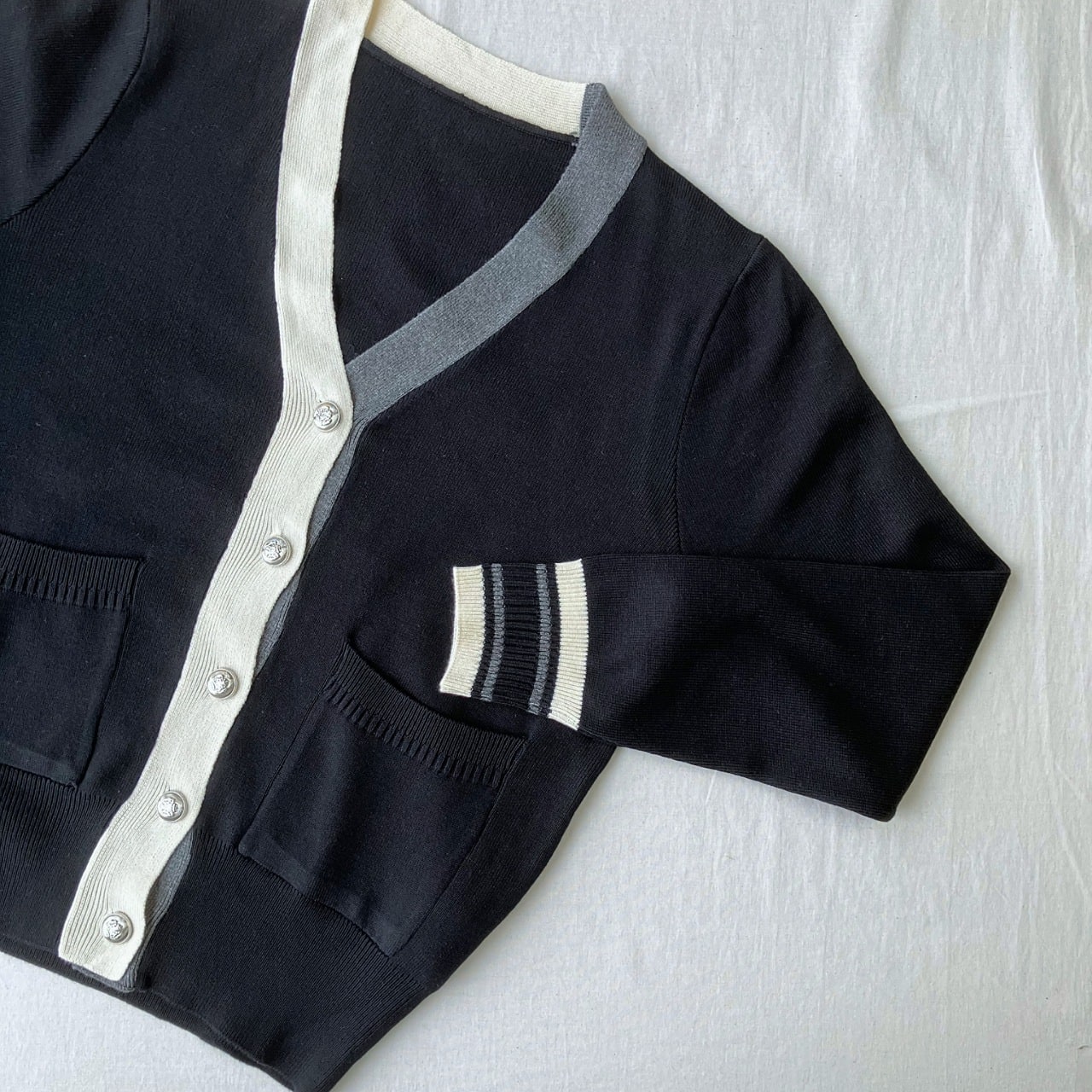 バイカラーカーディガン グレー Free