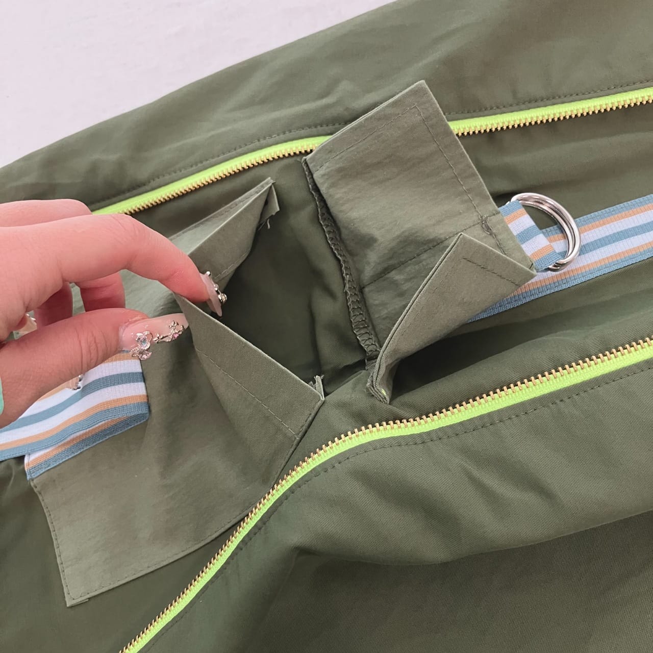 切替サイドZipラインスカート カーキ Free