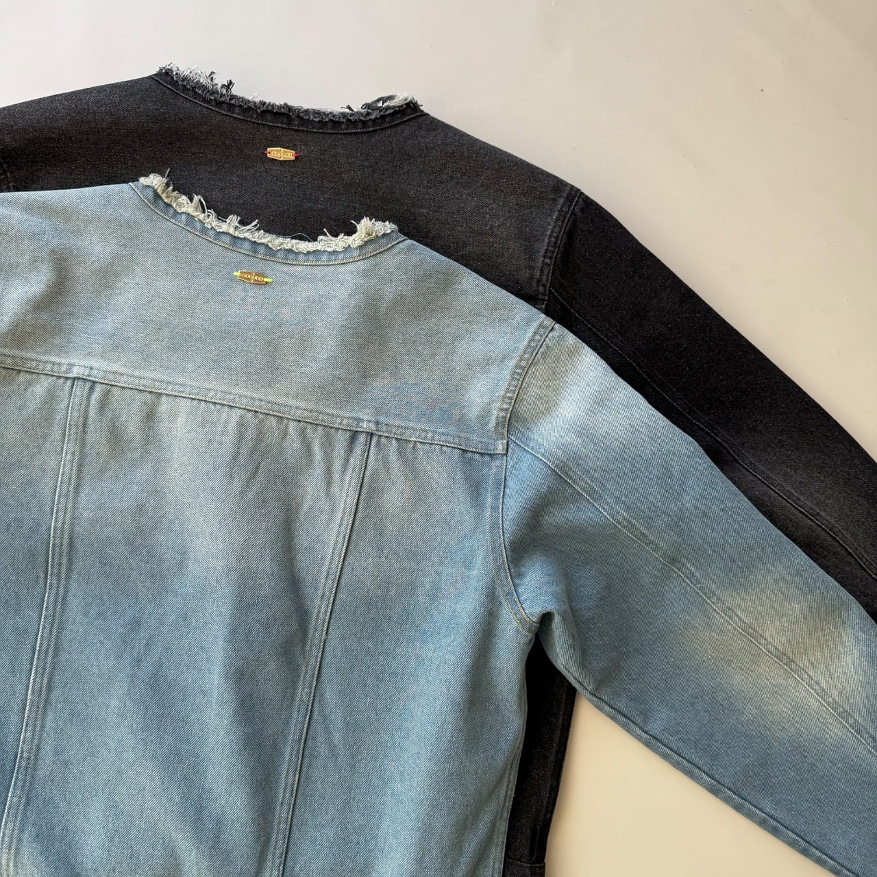 ノーカラーデニムブルゾン サックス Free