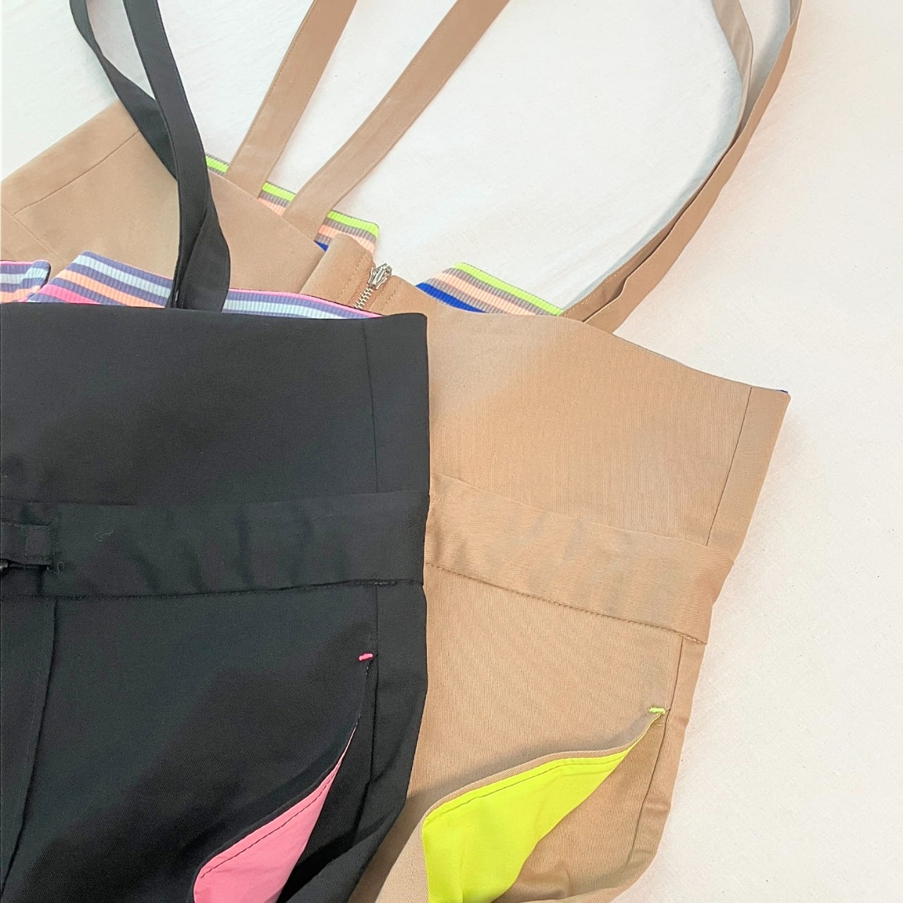 ボーダーリブサスペ2wayパンツ ベージュ Free