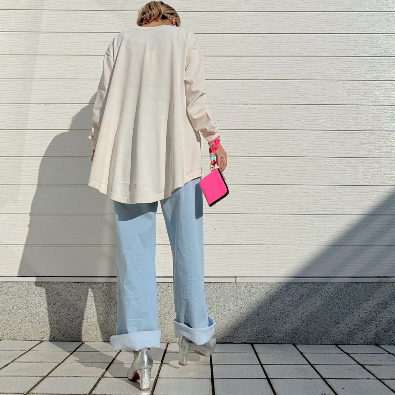 バイカラーラインフレアカーデ ターコイズブルー Free