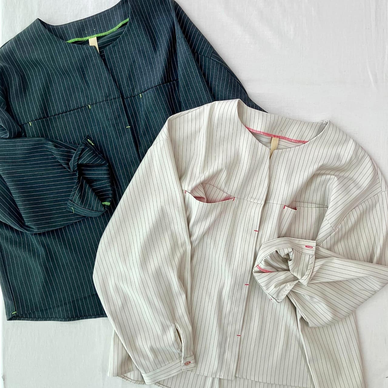 【セットアップ対応アイテム】ストライプシャツジャケット アイボリー Free