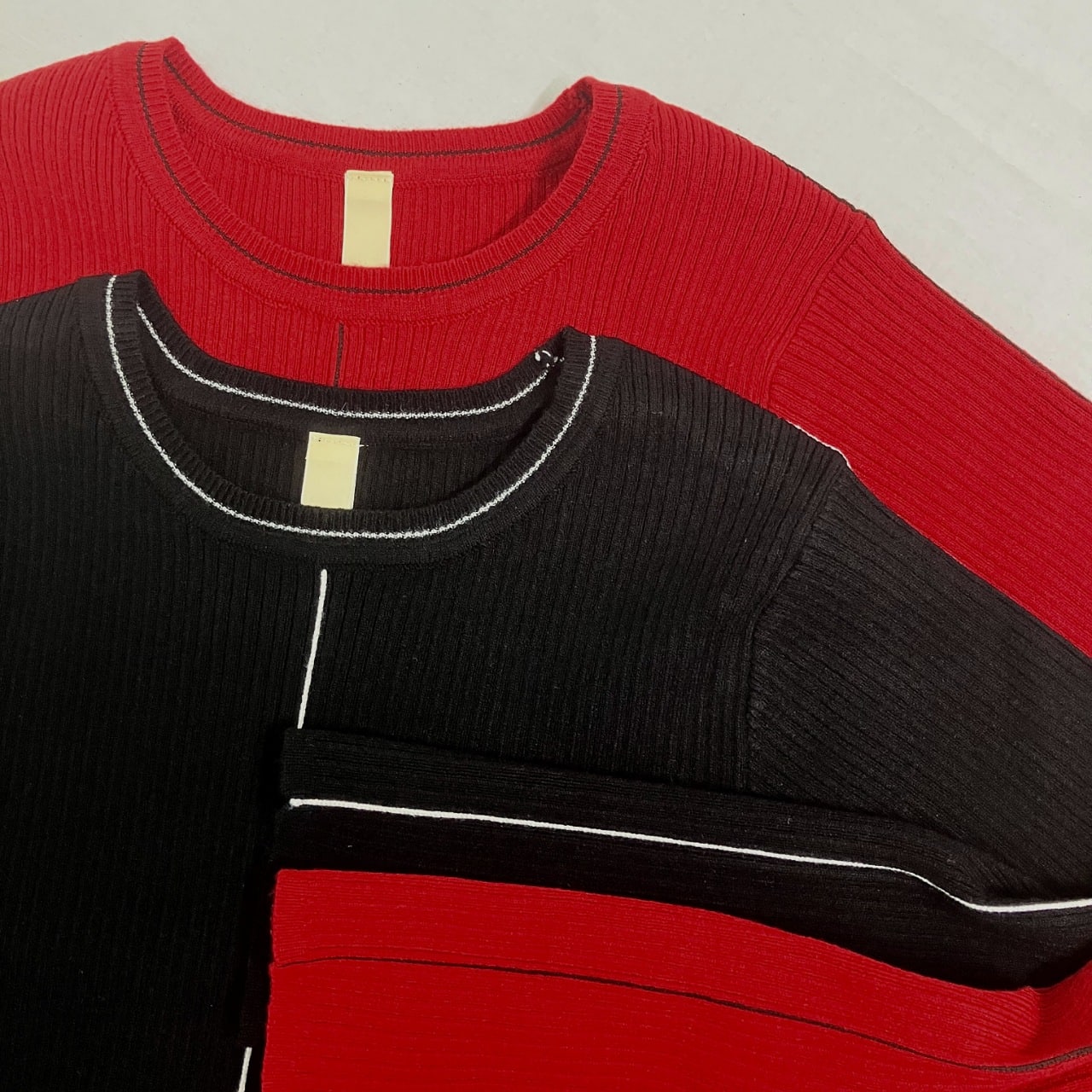 やわもちラインクルーネックニット レッド Free