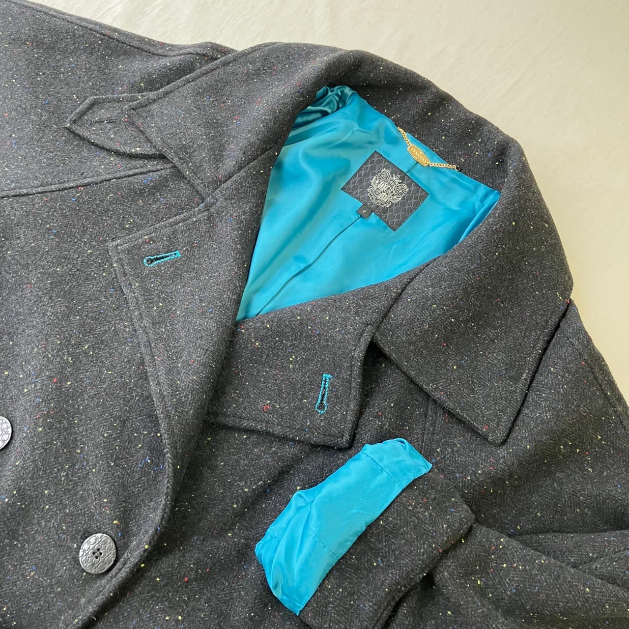 ヘリンボーンスタンドロングコート ブラウン Free