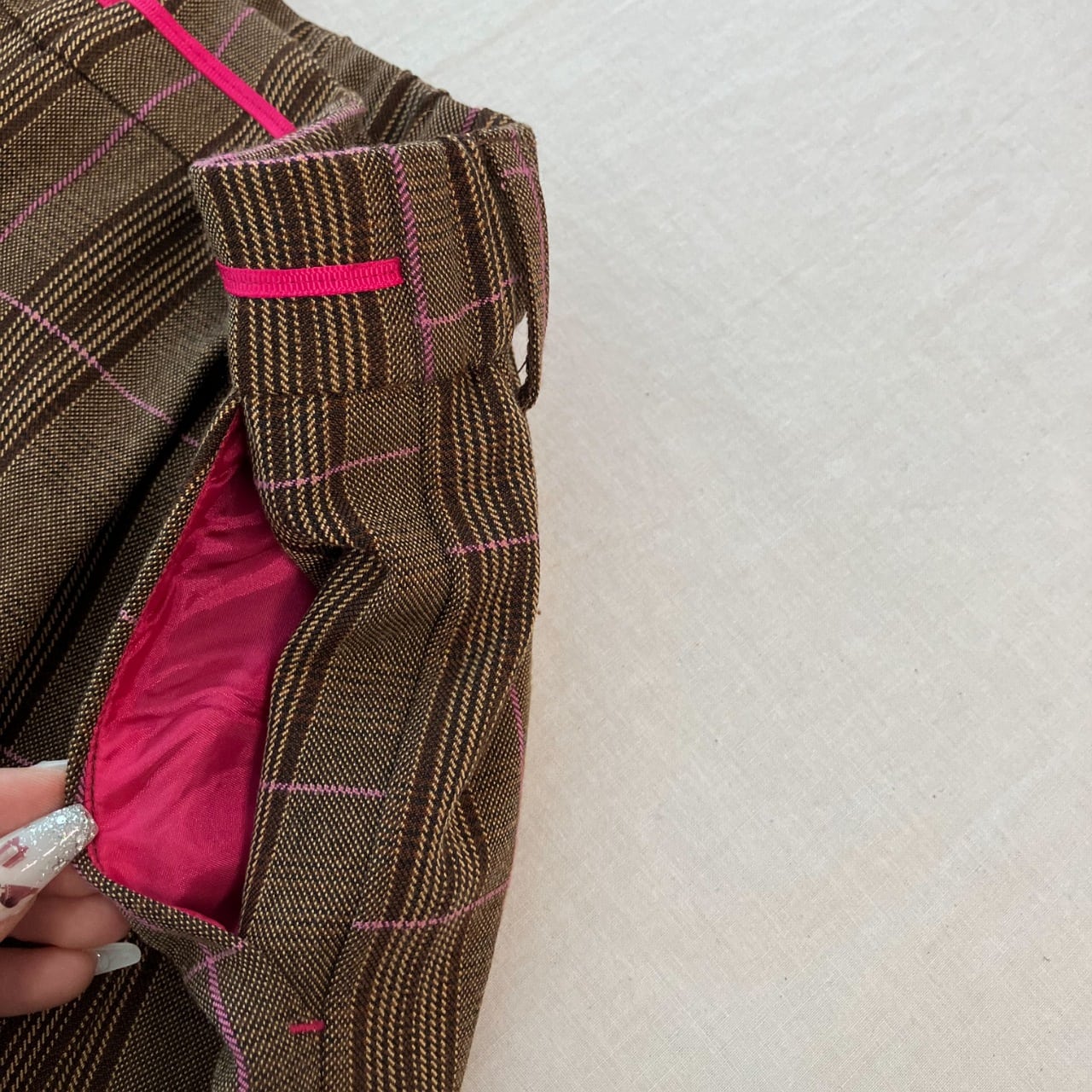 グログランラインチェックパンツ ブラウン Free