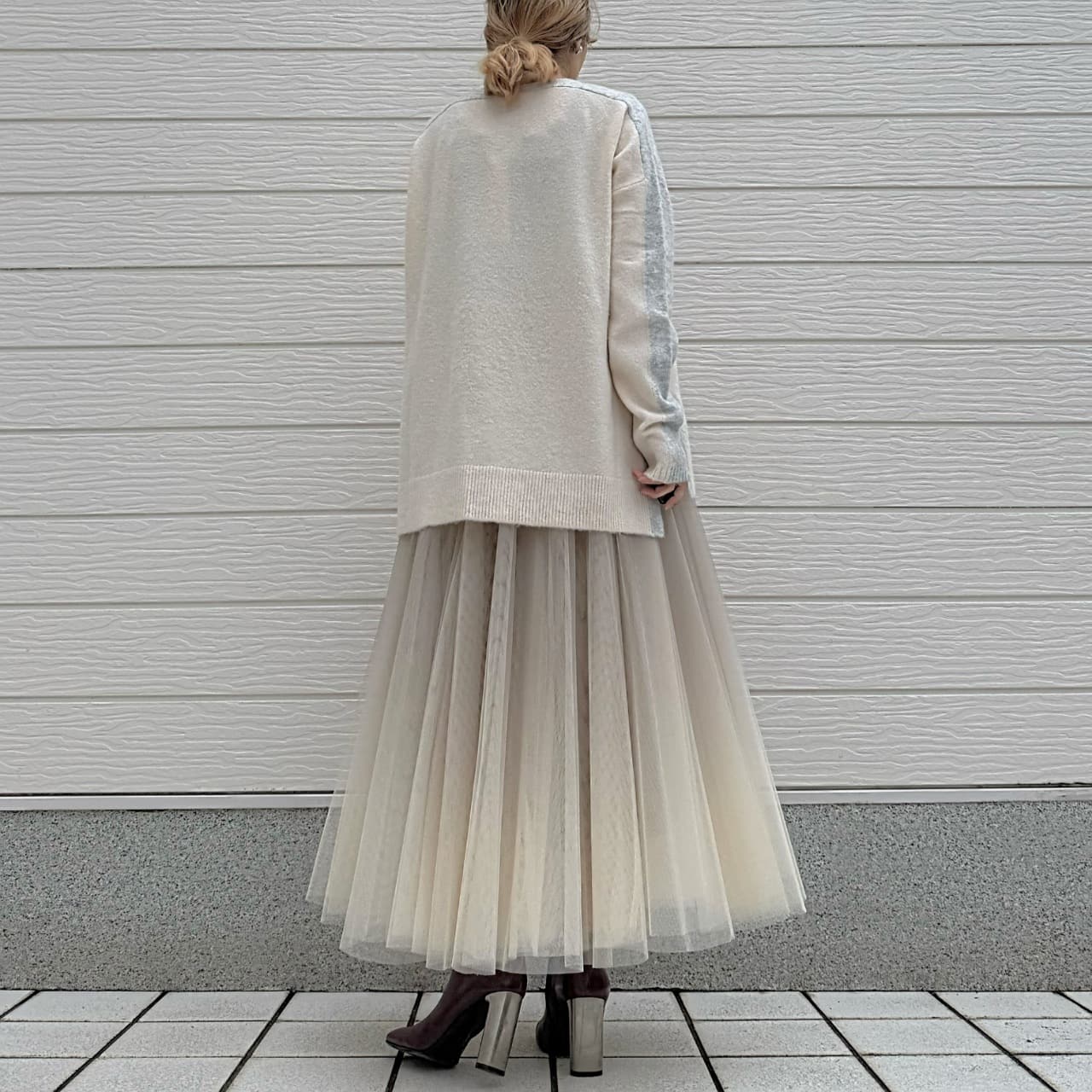 やわもちラインクルーネックニット ブルー Free