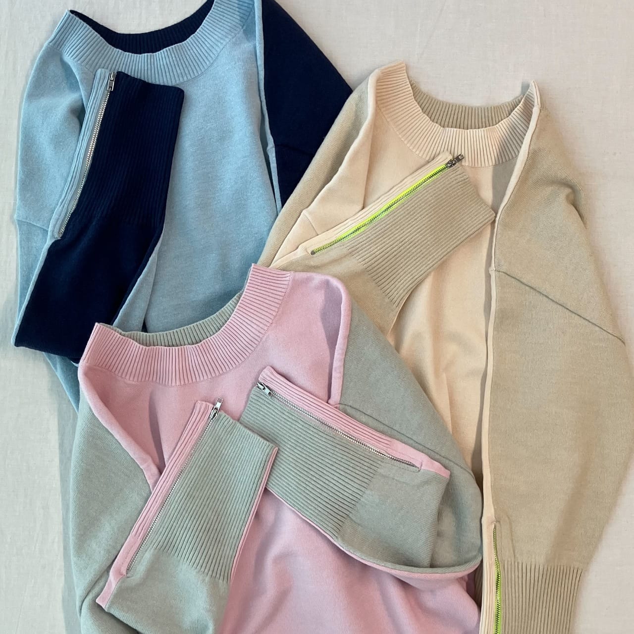 バイカラーZipニット ブルー Free