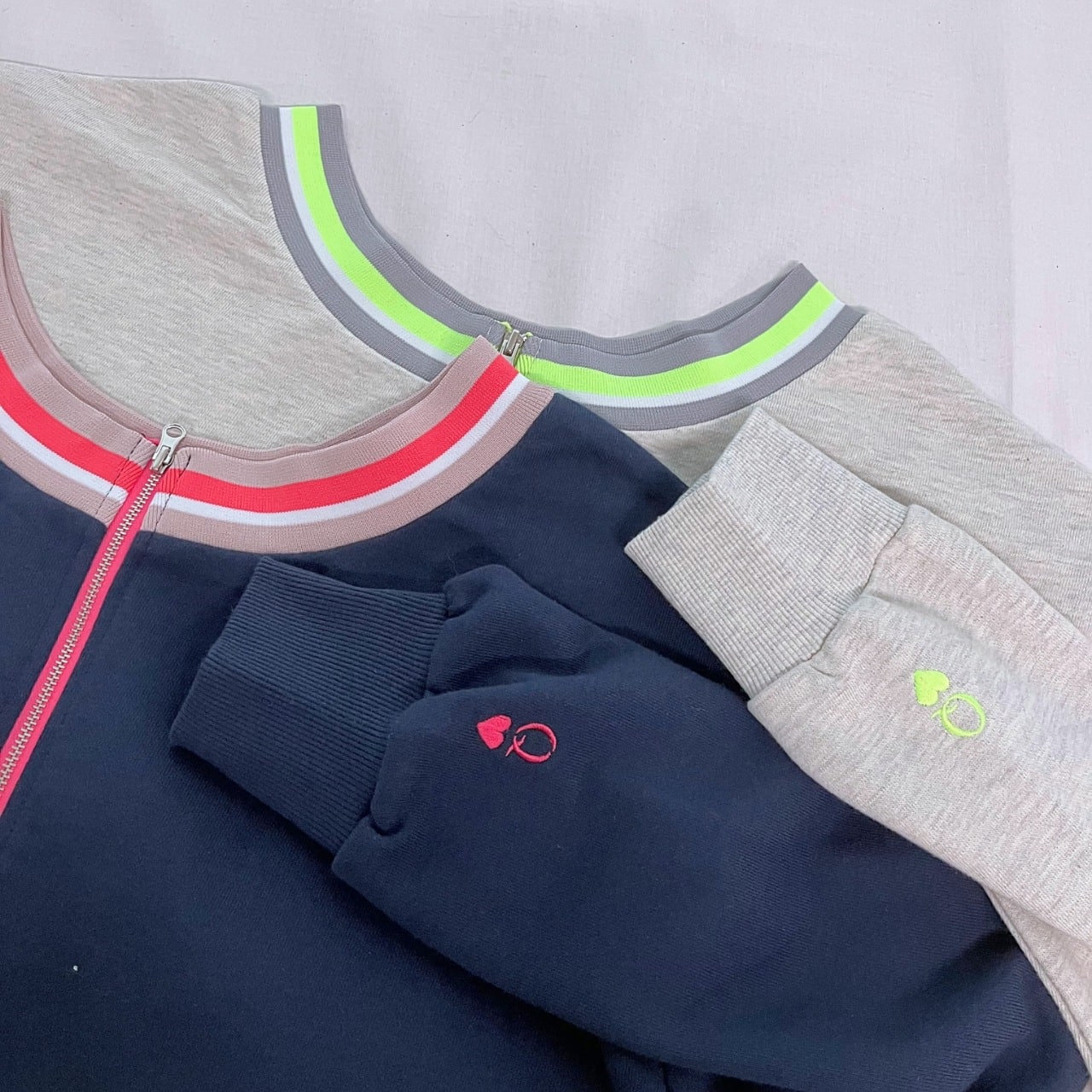 リブネックオープンZIPトップス ライトグレー Free