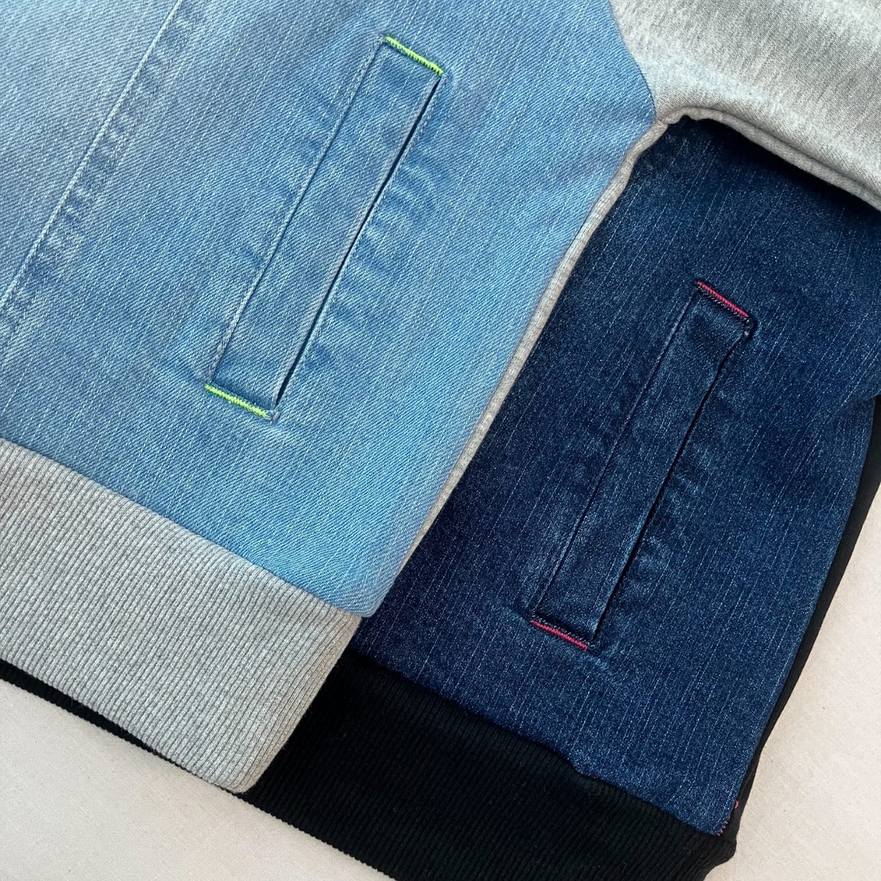 デニム裏毛ドッキングトレーナー ライトブルー Free