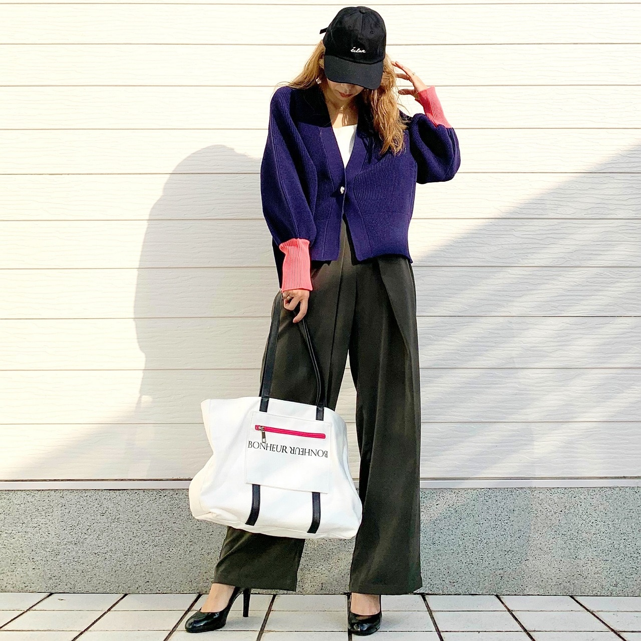 BIGボタン 片畦ドルマンカーデ アイボリー Free